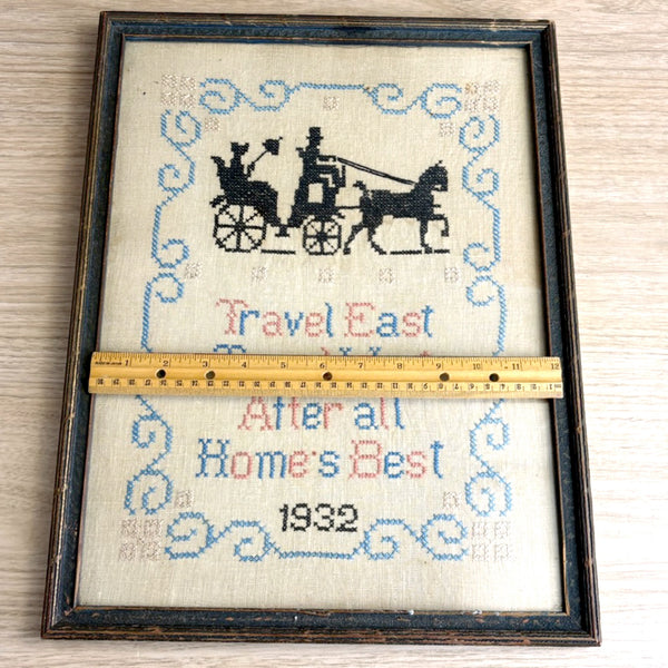 "Home's Best" cross stitch - vintage framed needlework - 1930s vintage