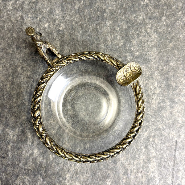 French poodle brass-rimmed glass ashtray - mid century novelty dish