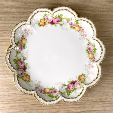 GDA Limoges scalloped edge rose serving plate - 1940s vintage - NextStage Vintage