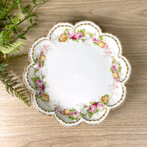 GDA Limoges scalloped edge rose serving plate - 1940s vintage - NextStage Vintage