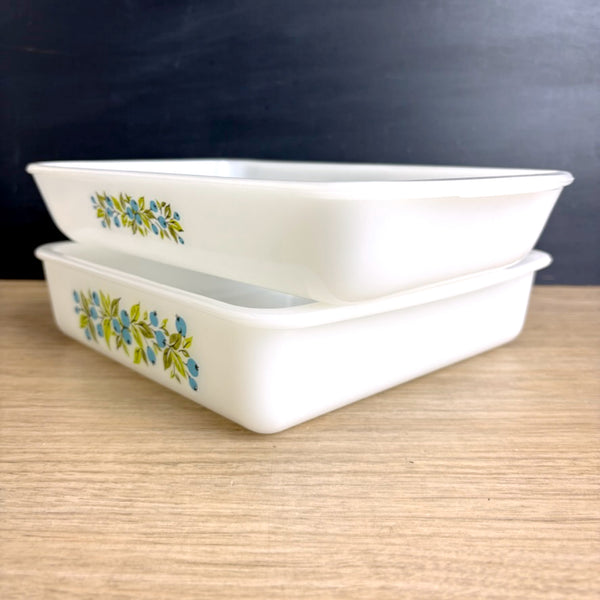 Vintage 1960s Glasbake milk glass blueberry casserole dishes J2024 & J2428 set