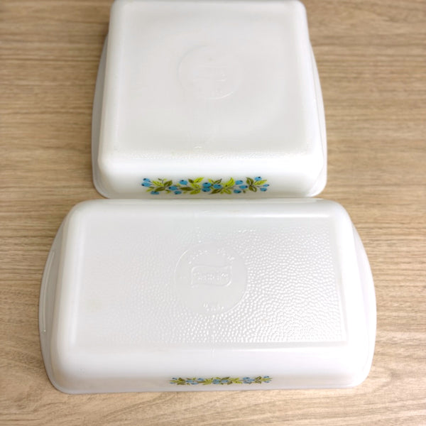 Vintage 1960s Glasbake milk glass blueberry casserole dishes J2024 & J2428 set