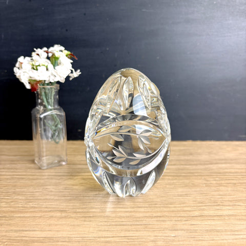 Gorham Victoria's Garden hand cut clear crystal egg paperweight - NextStage Vintage