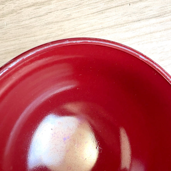Hazel Atlas Platonite burgundy snack plate & cup – apple shape - 1950s vintage - NextStage Vintage