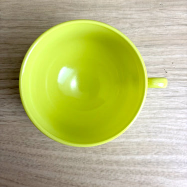 Hazel Atlas Platonite chartreuse tea cup – vintage milk glass with fired on finish - NextStage Vintage