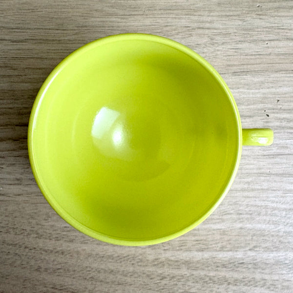 Hazel Atlas Platonite chartreuse tea cup – vintage milk glass with fired on finish