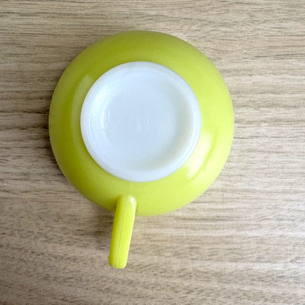 Hazel Atlas Platonite chartreuse tea cup – vintage milk glass with fired on finish