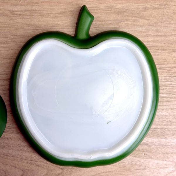 Hazel Atlas Platonite dark green apple snack plate & cup – mid century vintage