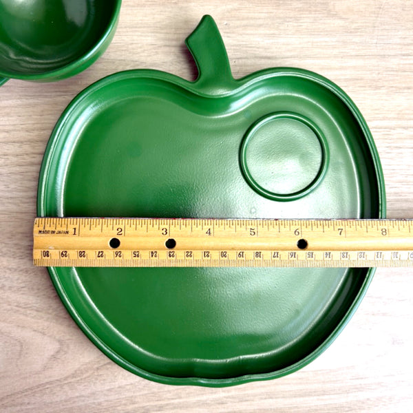 Hazel Atlas Platonite dark green apple snack plate & cup – mid century vintage