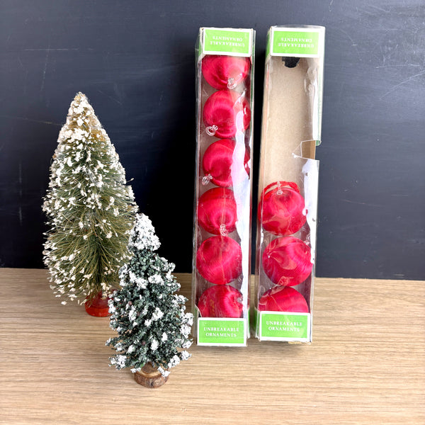 Holiday House red satin ball ornaments - 9 vintage ornaments in original boxes