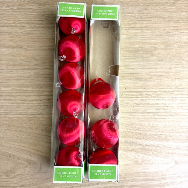 Holiday House red satin ball ornaments - 9 vintage ornaments in original boxes