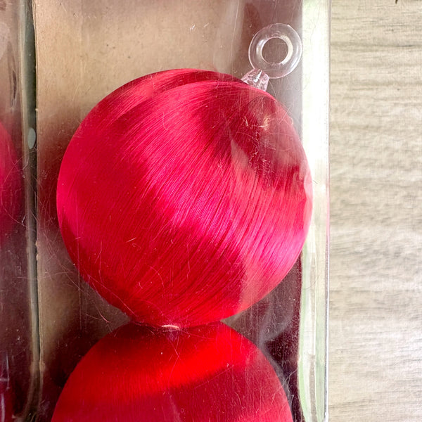 Holiday House red satin ball ornaments - 9 vintage ornaments in original boxes