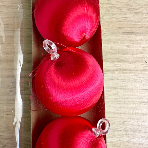 Holiday House red satin ball ornaments - 9 vintage ornaments in original boxes