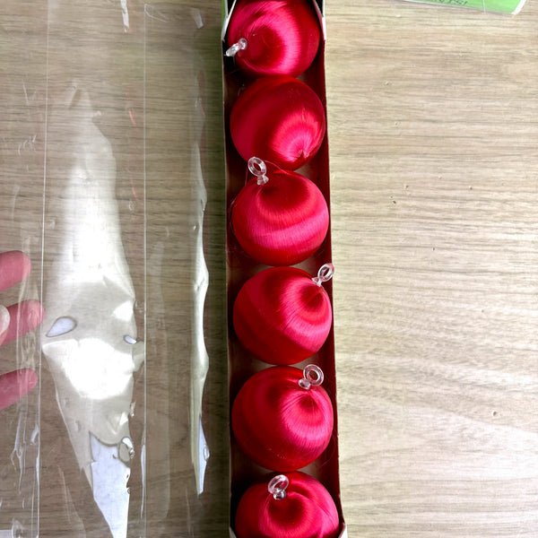 Holiday House red satin ball ornaments - 9 vintage ornaments in original boxes