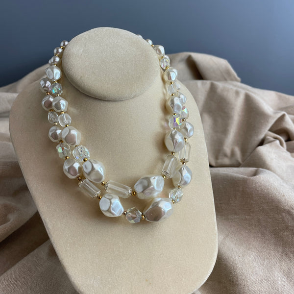 1960s white two strand plastic necklace - vintage costume jewelry - NextStage Vintage