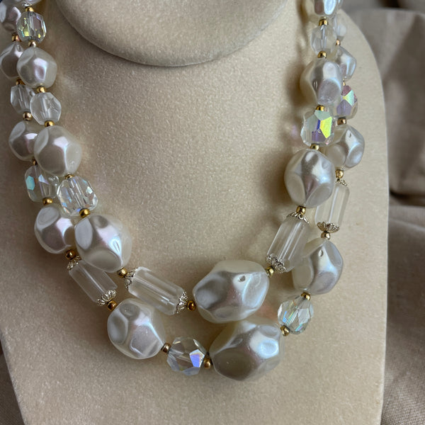 1960s white two strand plastic necklace - vintage costume jewelry - NextStage Vintage