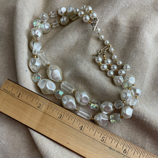 1960s white two strand plastic necklace - vintage costume jewelry - NextStage Vintage