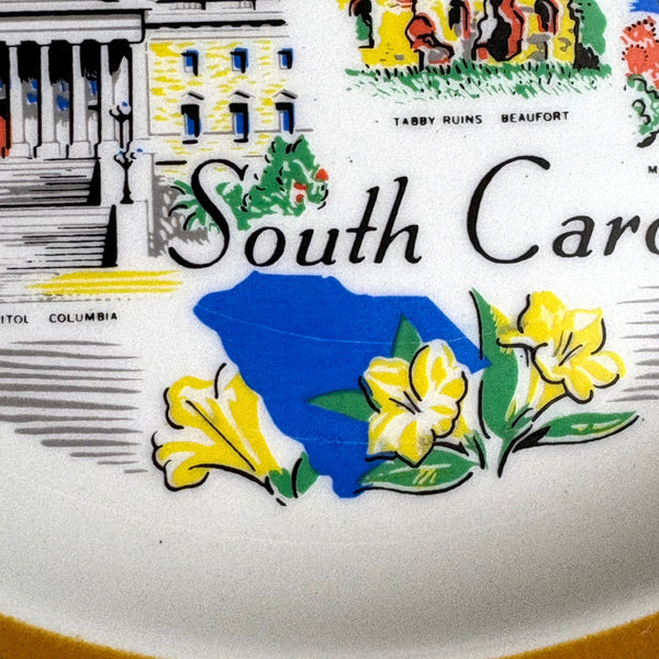 South Carolina souvenir state plate - vintage 1960s road trip souvenir