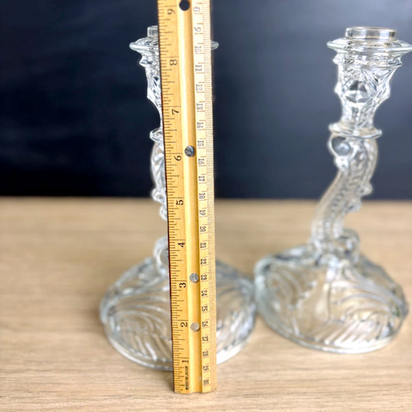 Indiana Glass Depression Glass Candlesticks – Swirl & Fan #303 Pattern, Clear 8.5" - NextStage Vintage