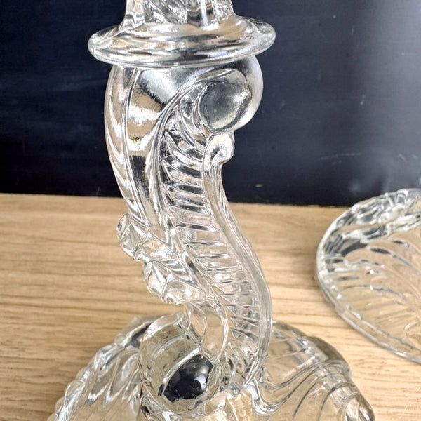 Indiana Glass Depression Glass Candlesticks – Swirl & Fan #303 Pattern, Clear 8.5" - NextStage Vintage