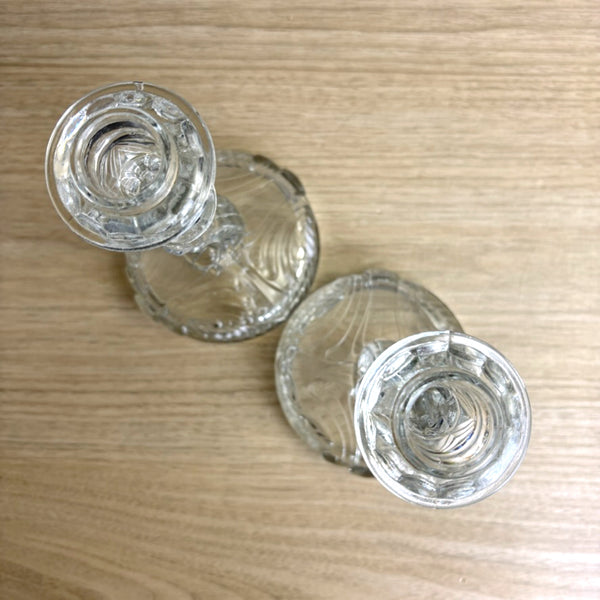 Indiana Glass Depression Glass Candlesticks – Swirl & Fan #303 Pattern, Clear 8.5" - NextStage Vintage