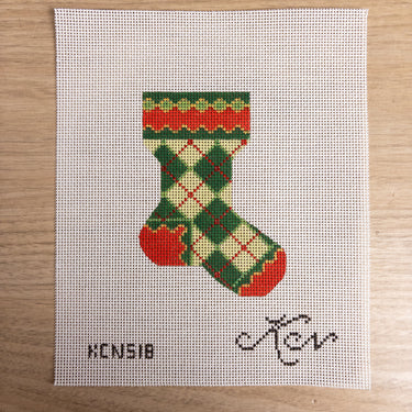 Kelly Clark Christmas Argyle Micro Sock Stocking Needlepoint Canvas KCN518 NOS