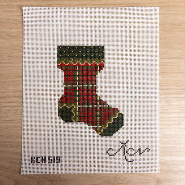 Kelly Clark MacCauley Plaid Christmas Micro Stocking Needlepoint Canvas KCN519 NOS