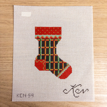Kelly Clark Christmas Plaid Micro Sock Stocking Needlepoint Canvas KCN59 NOS
