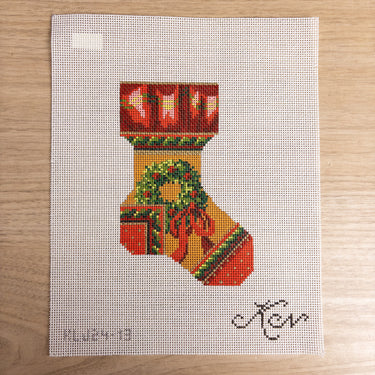 Kelly Clark Wreath Christmas Mini Sock Stocking Needlepoint Canvas #KLJ24 NOS