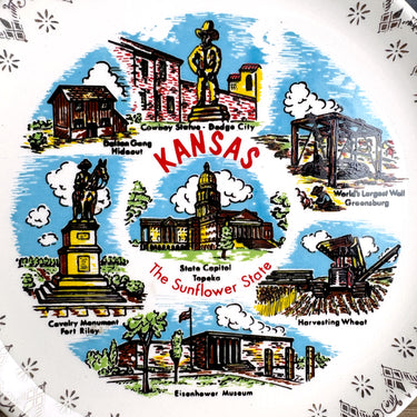 Kansas souvenir plate – “The Sunflower State” mid century collectible decor - NextStage Vintage