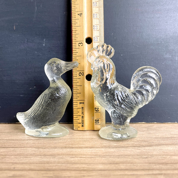 LE Smith glass rooster and duck figurines - vintage pressed glass