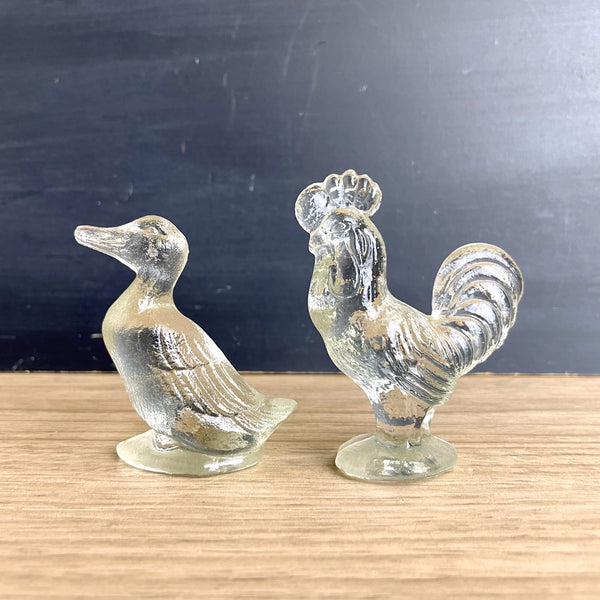 LE Smith glass rooster and duck figurines - vintage pressed glass