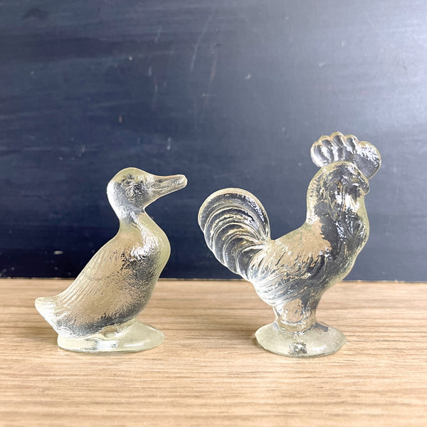 LE Smith glass rooster and duck figurines - vintage pressed glass