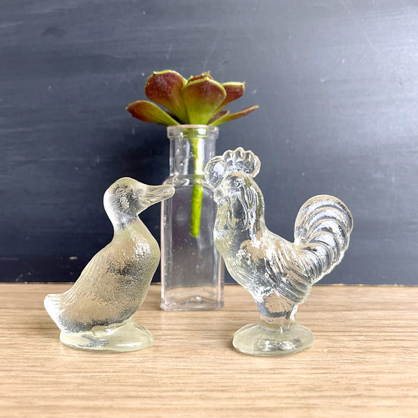 LE Smith glass rooster and duck figurines - vintage pressed glass