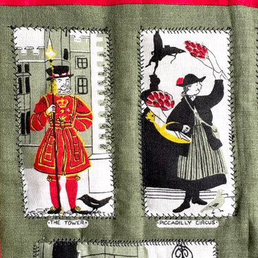 Vintage London scenes tea towel quilted wall hanging - handmade from Ulster linen - NextStage Vintage