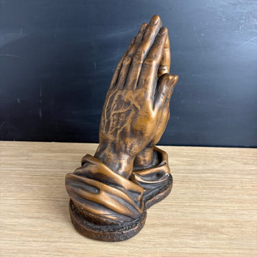 Vintage Alexander Backer ABCO Chalkware Praying Hands Faux Bronze Statue 11.5"