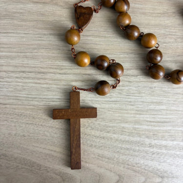Vintage Olive Wood Wall Rosary 48" Cross Prayer Beads Christian Decor
