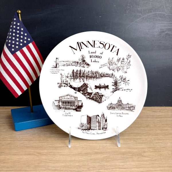 Vintage 1960s Minnesota souvenir plate – Coyne’s of England brown transferware - NextStage Vintage