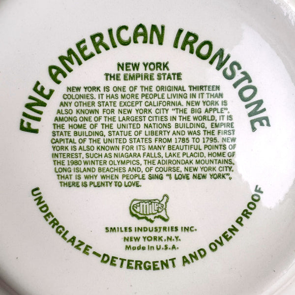 Vintage New York state souvenir plate – 1980s ironstone by Smiles Industries – 10.25" - NextStage Vintage