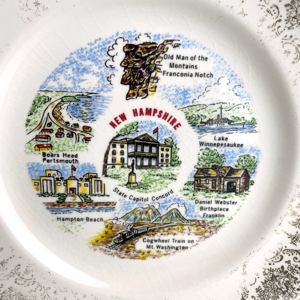 New Hampshire state souvenir plate - shabby vintage 1960s road trip souvenir - NextStage Vintage