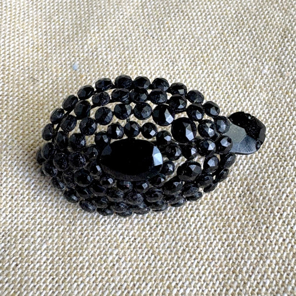 Openwork jet black beaded turtle brooch - vintage turtle pin - NextStage Vintage