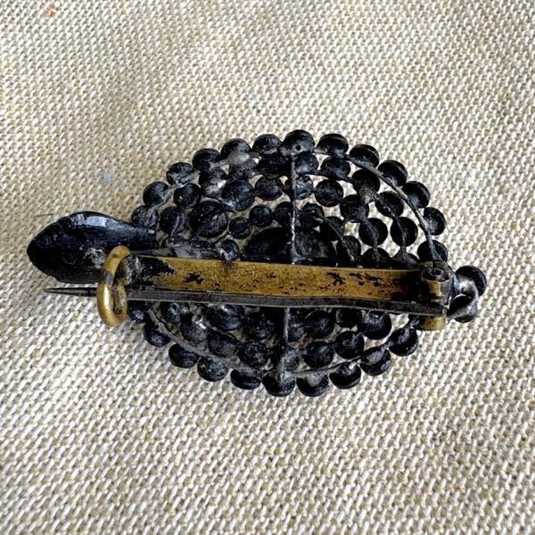 Openwork jet black beaded turtle brooch - vintage turtle pin - NextStage Vintage