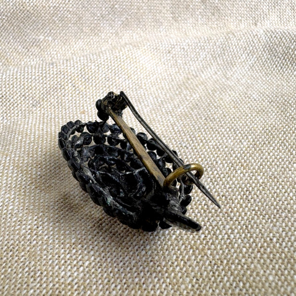 Openwork jet black beaded turtle brooch - vintage turtle pin - NextStage Vintage
