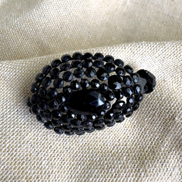 Openwork jet black beaded turtle brooch - vintage turtle pin - NextStage Vintage