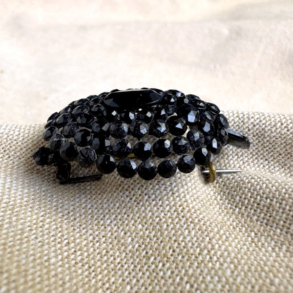 Openwork jet black beaded turtle brooch - vintage turtle pin - NextStage Vintage