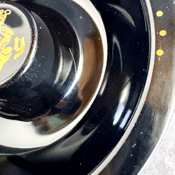 Vintage 70s Oy Mallasjuoma Brewery souvenir ashtray – Lahti Finland - black glass with gold lettering - NextStage Vintage