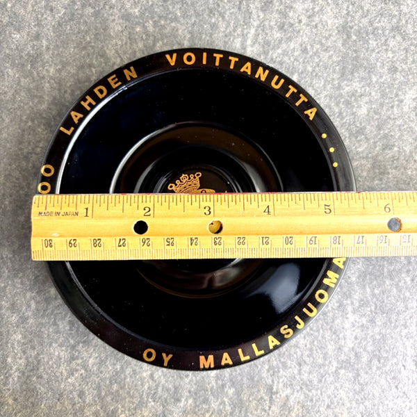 Vintage 70s Oy Mallasjuoma Brewery souvenir ashtray – Lahti Finland - black glass with gold lettering - NextStage Vintage