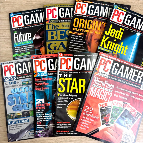 PC Gamer magazine lot – 8 Issues from 1996 - no CDs - Jedi Knight, Star Trek, Strategy Guides