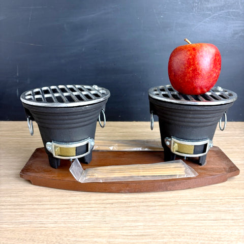 Tabletop mini hibachi grill duo - 1960s cast iron - NIB - NextStage Vintage