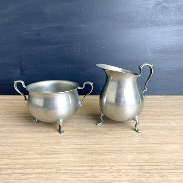 International Pewter cream and sugar 278-33 & 278-34 - vintage holloware - NextStage Vintage